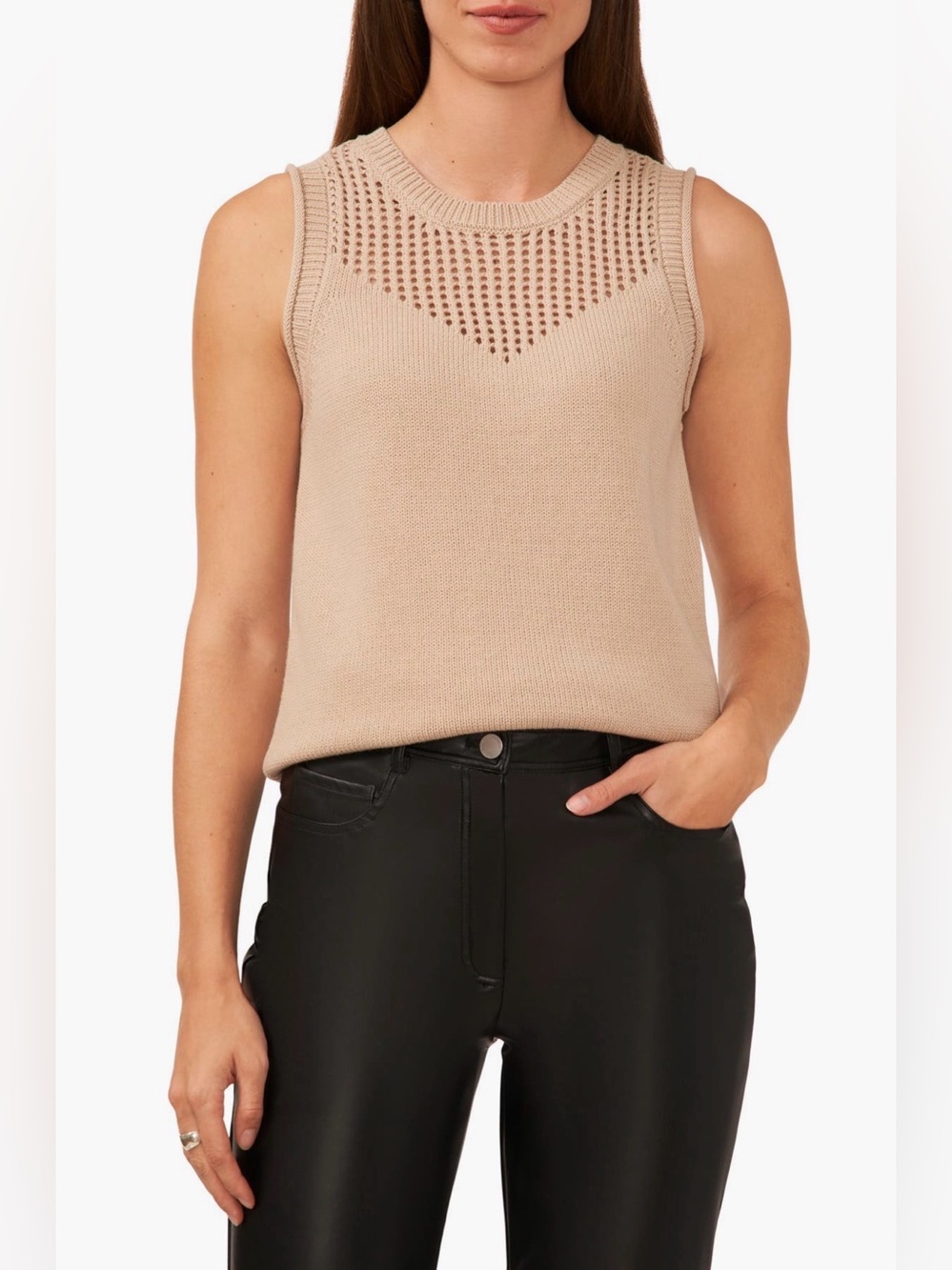 Halogen Cotton Sleeveless Knit Sweater Oxford tan tank XL NWT